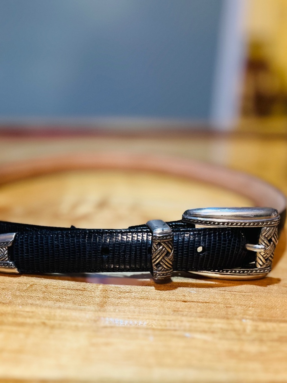 Vintage Brighton Black Belt Faux Snakeskin Silver Buckle 38914 Size L